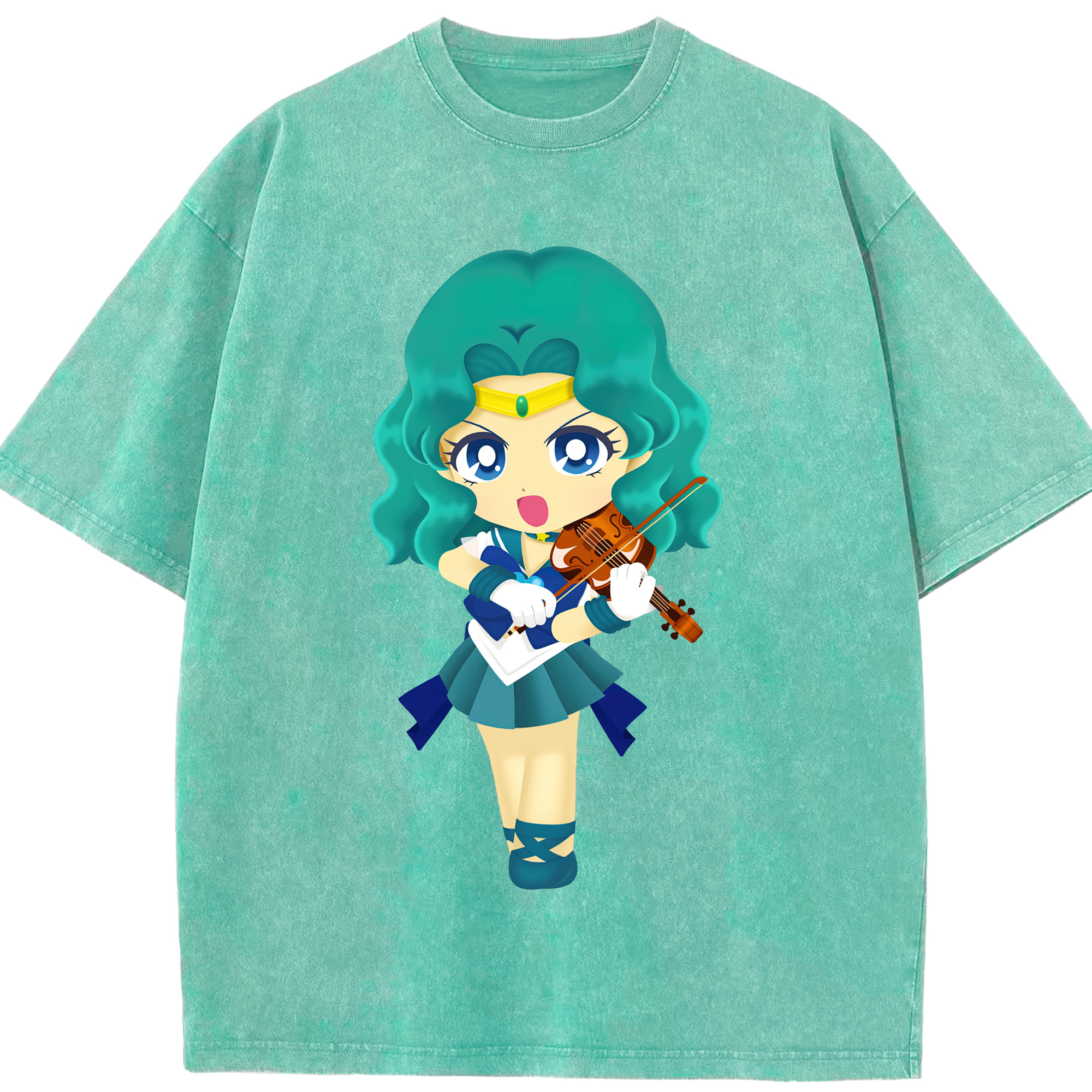 （画像用） 美少女戦士セーラームーン 海王 みちる（かいおう みちる） Sailor Moon Kaiou Michiru 綿100% ヴィンテージ風 半袖Tシャツ（フロントプリント）